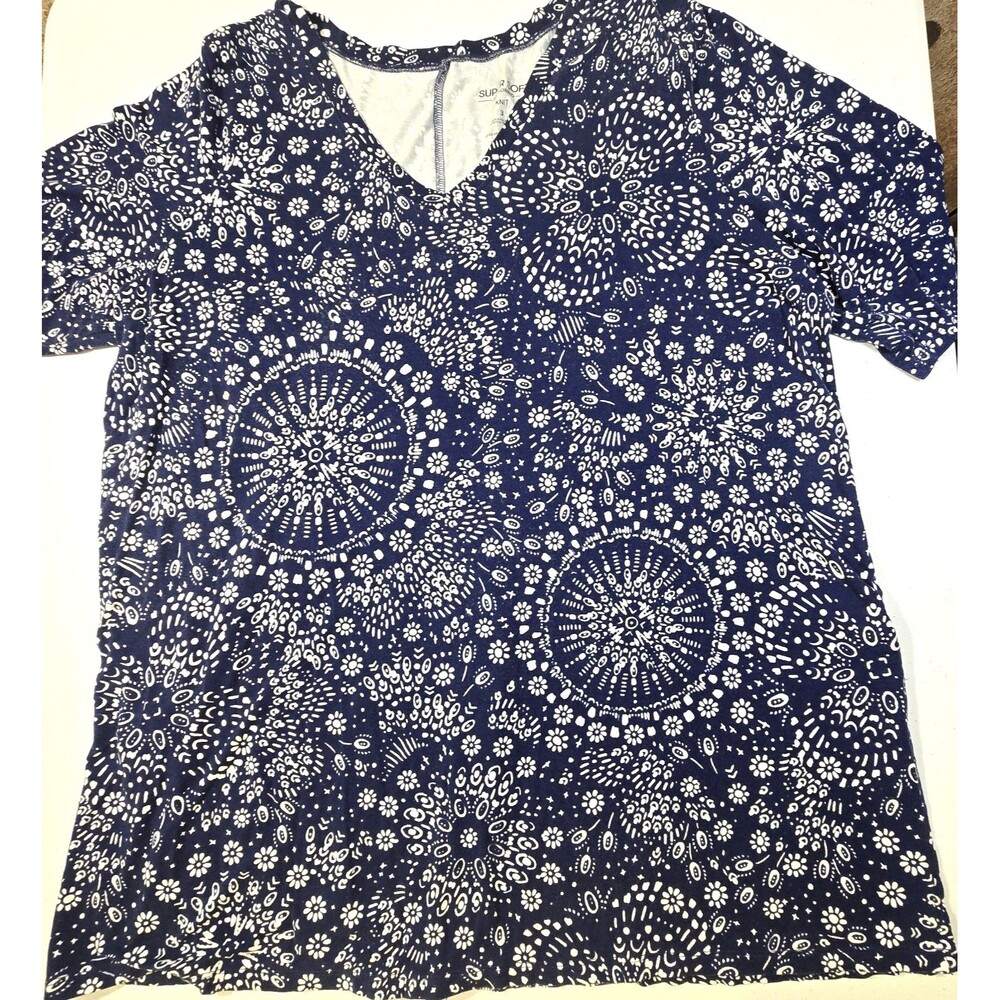 Torrid Womens Super Soft Tunic Tee V-Neck Sz 3 Blue Floral Split Waist Hem